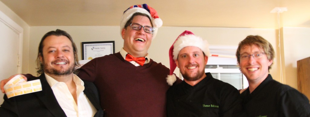 Fred Scheuer of Intrigue Milton with Foodie Anonymous Catering and Others at the Christmas Party 2015 in Guelph