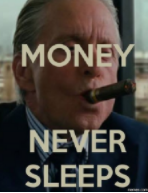 Michael Douglas Wall Street Movie, With Text "Money Never Sleeps"