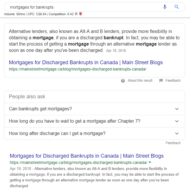 Main Street Mortgage Featured Snippet