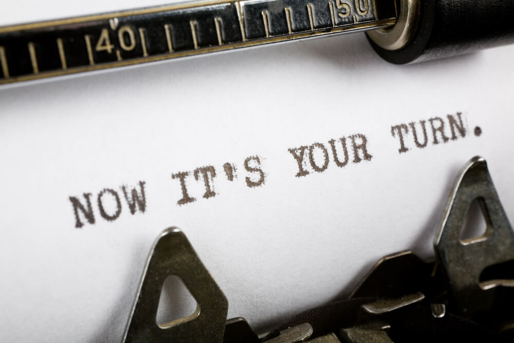 Typewriter close up shot, Concept of now it's your turn
