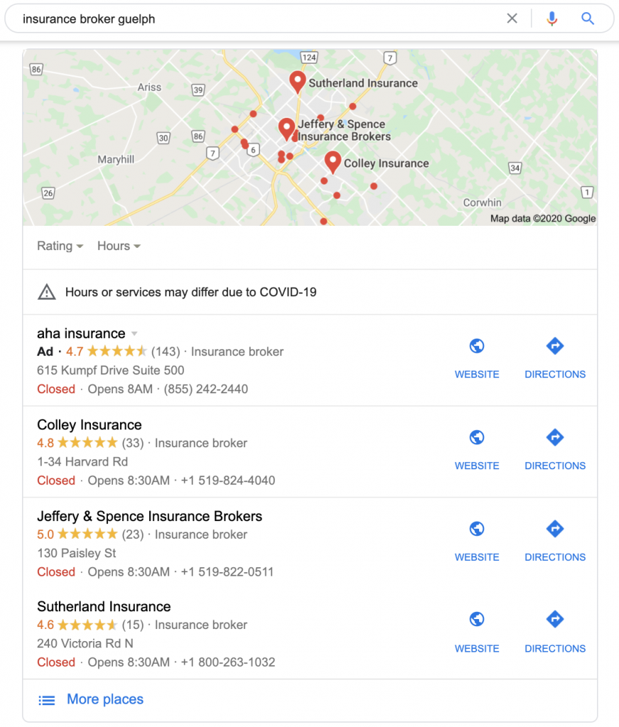 SEO Case Study showing local pack rankings from Google My Business