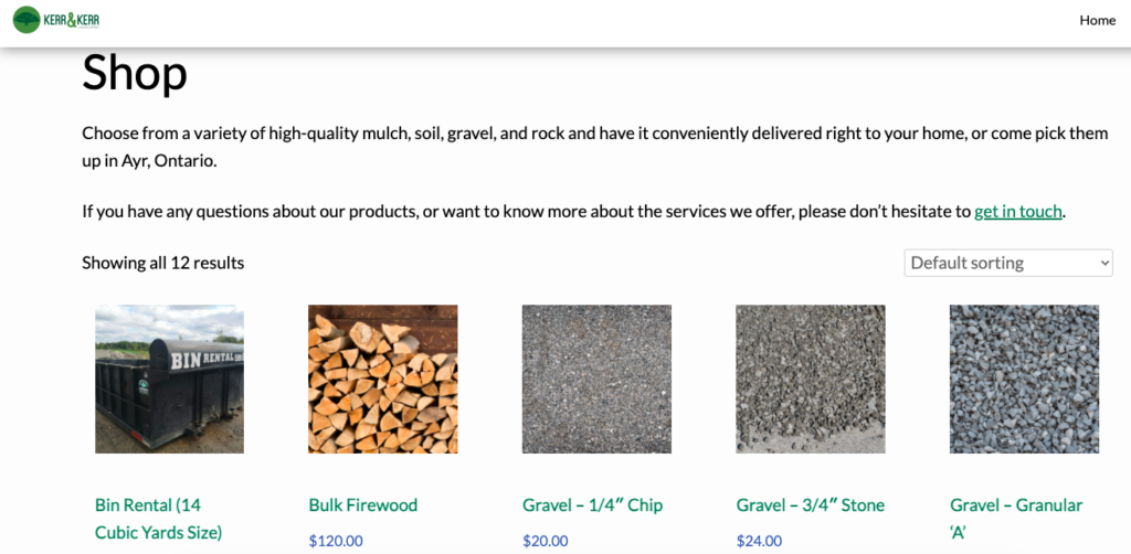 Kerr and Kerr Landscaping ecommerce site