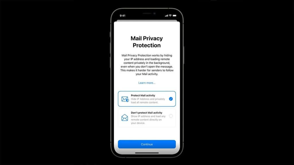 A phone displaying Mail Privacy Protection opt-in