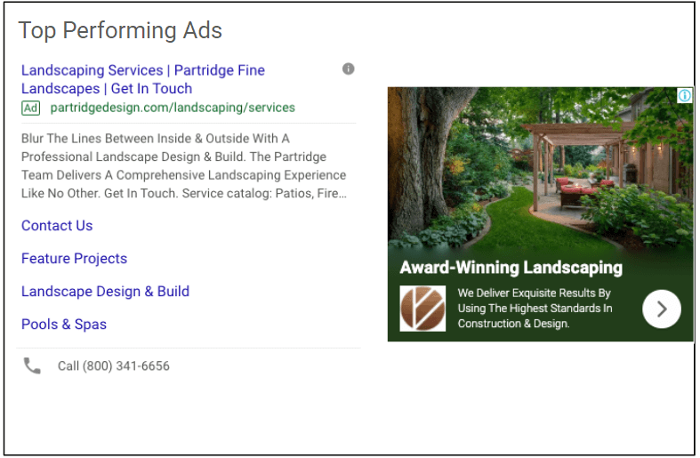 Examples of Partridge Fine Landscape's Google search and display ads