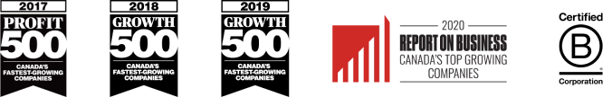Canada's fasted-growing companies 2017, 2018, 2019, 2020. Certified B Corporation