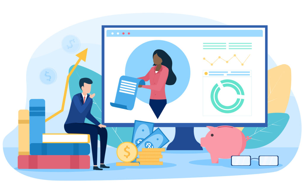 Initial Public Offerings specialist. IPO consultant. Investing strategy. Money increase and finance growth abstract concept. Cartoon flat vector illustration with fictional characters